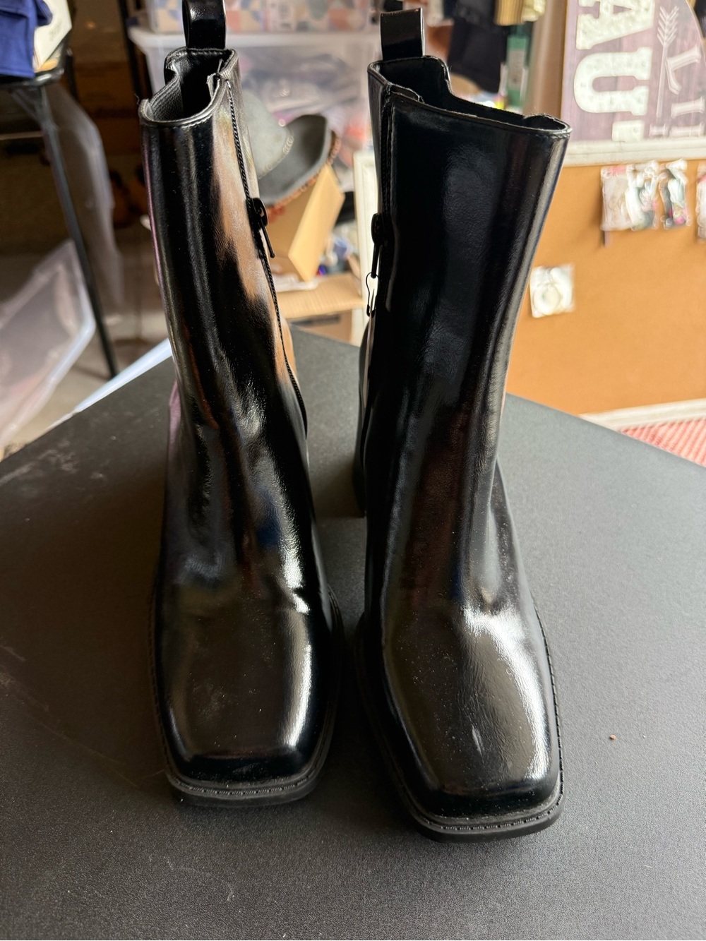 New INC International Concepts Black Patent Square-Toe Ankle Booties